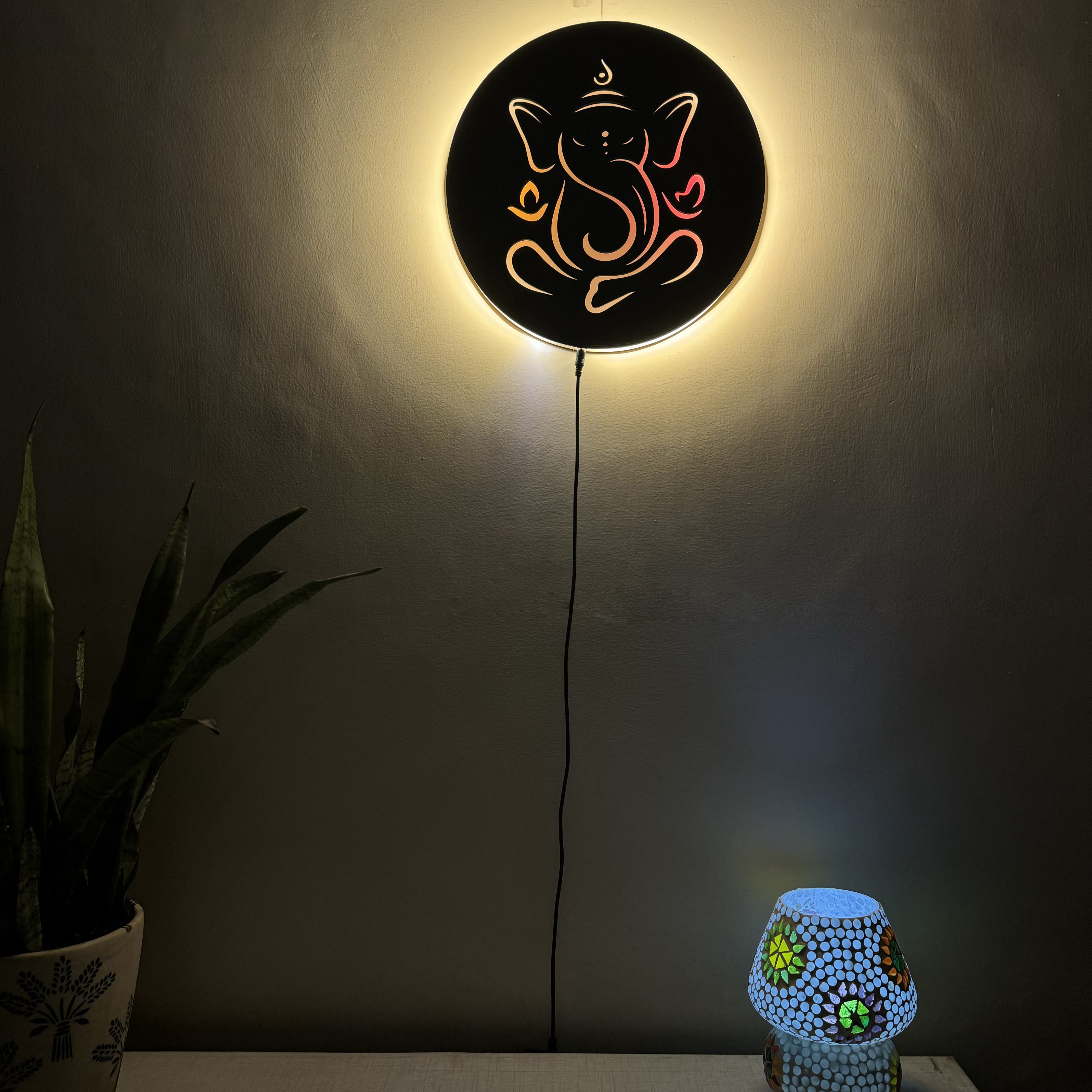 Ganesh Ji Neon LED Wall Décor Light | Spiritual Ambiance for Home & Office