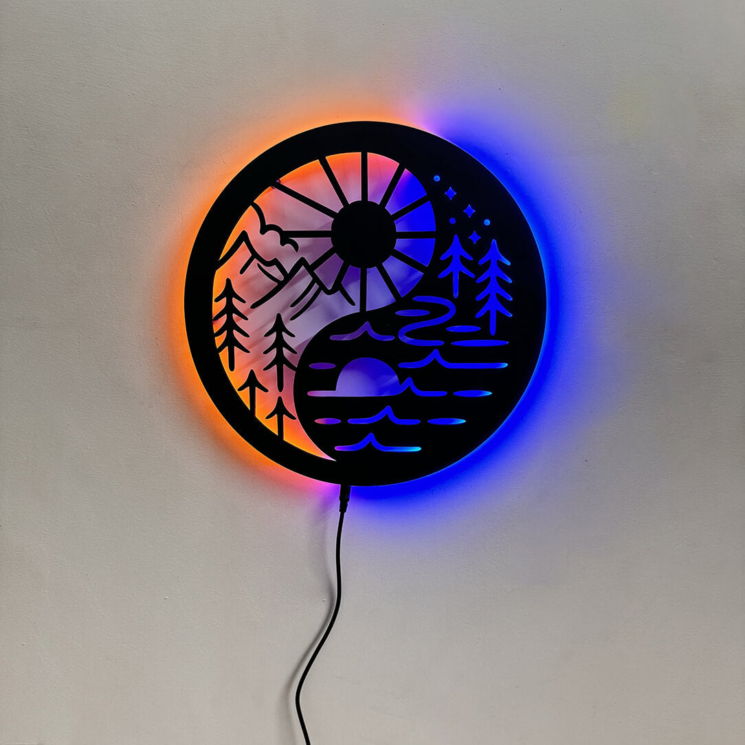 Wooden Neon Feng Shui Wall Décor Light | Home Decor for Living Room & Office