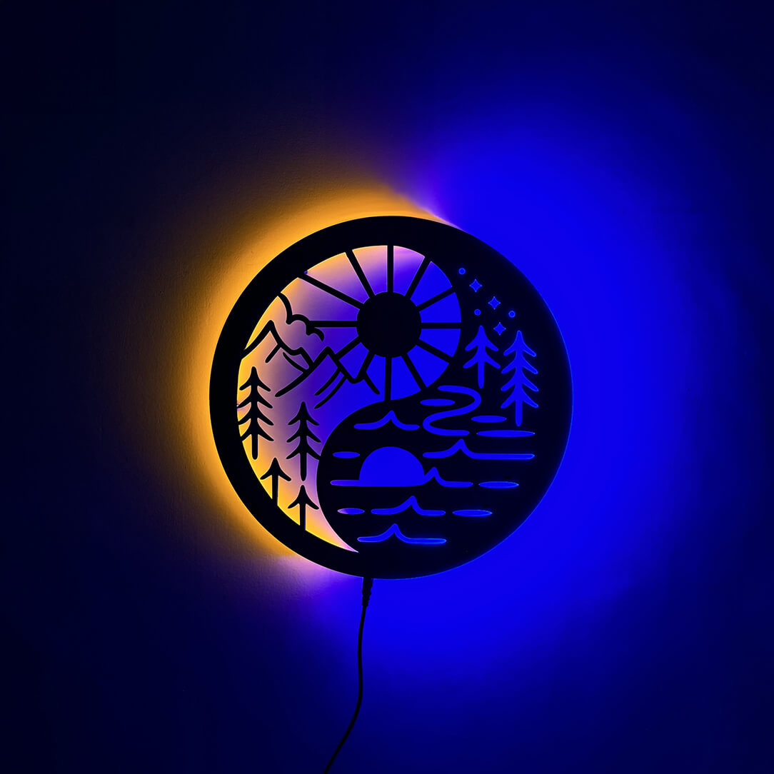 Wooden Neon Feng Shui Wall Décor Light | Home Decor for Living Room & Office