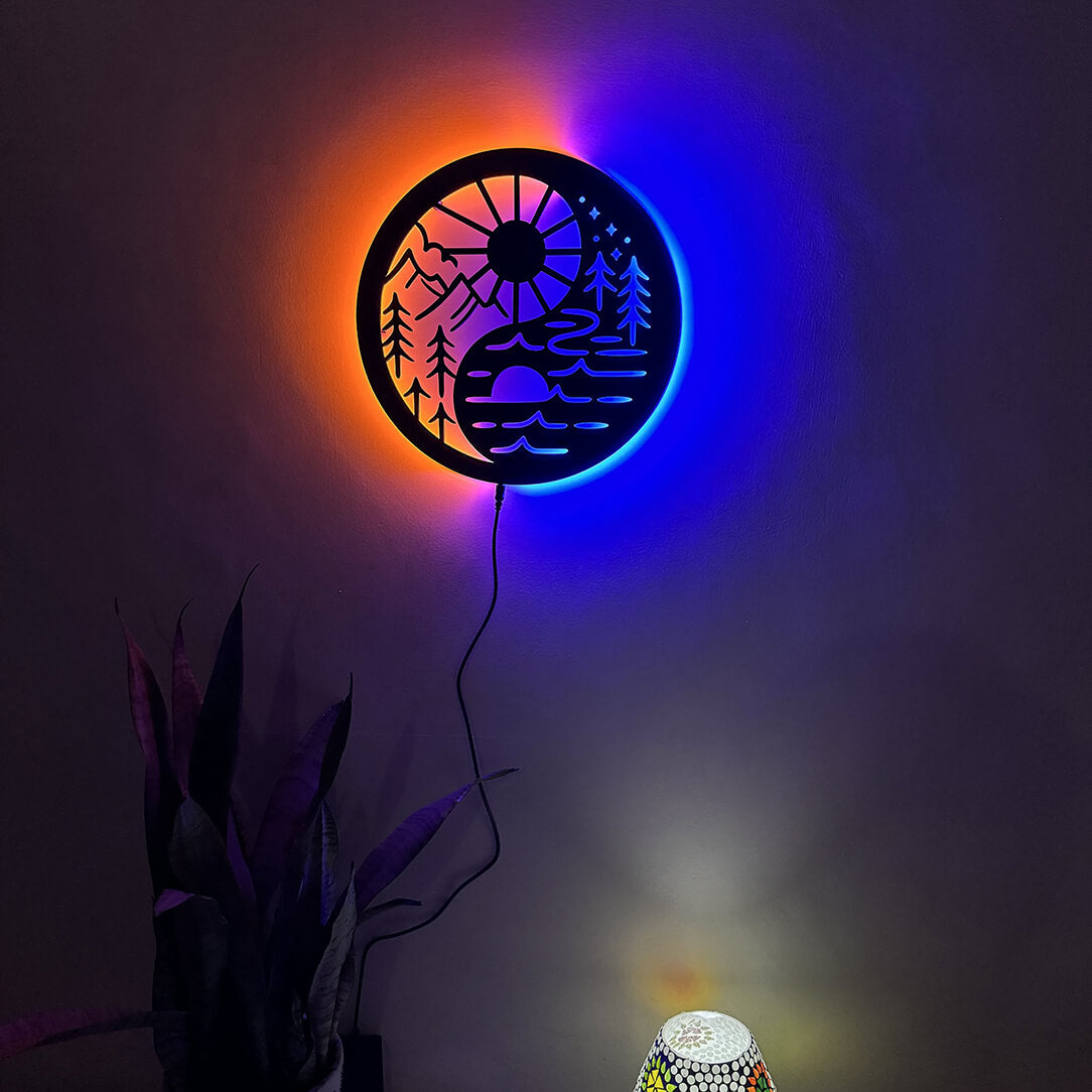 Wooden Neon Feng Shui Wall Décor Light | Home Decor for Living Room & Office