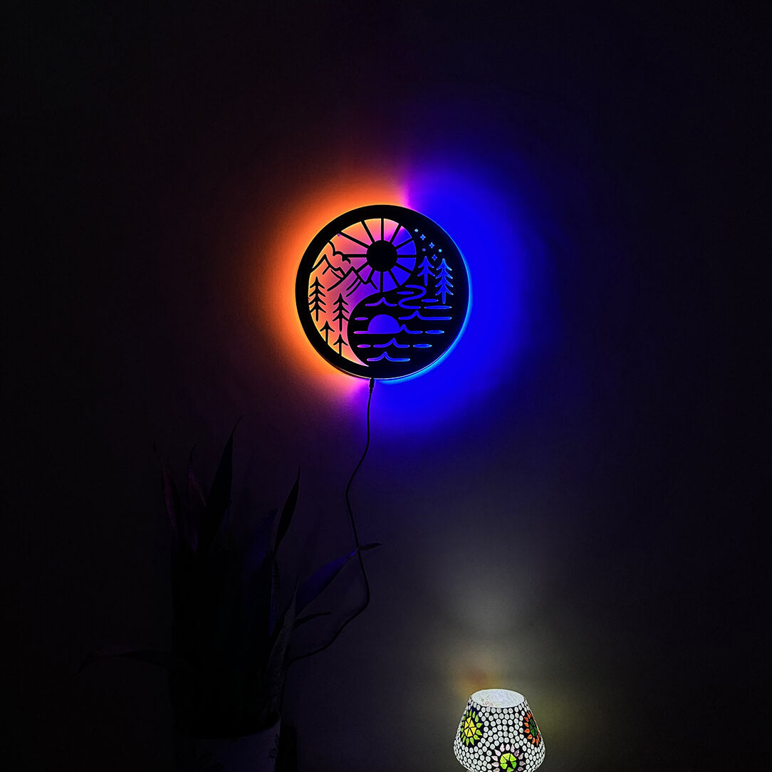 Wooden Neon Feng Shui Wall Décor Light | Home Decor for Living Room & Office