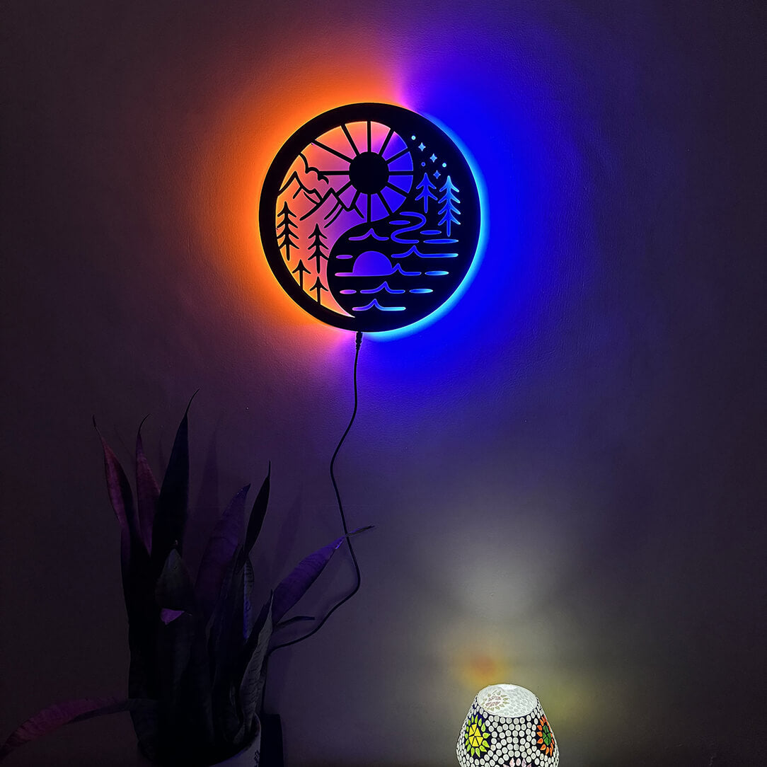 Wooden Neon Feng Shui Wall Décor Light | Home Decor for Living Room & Office