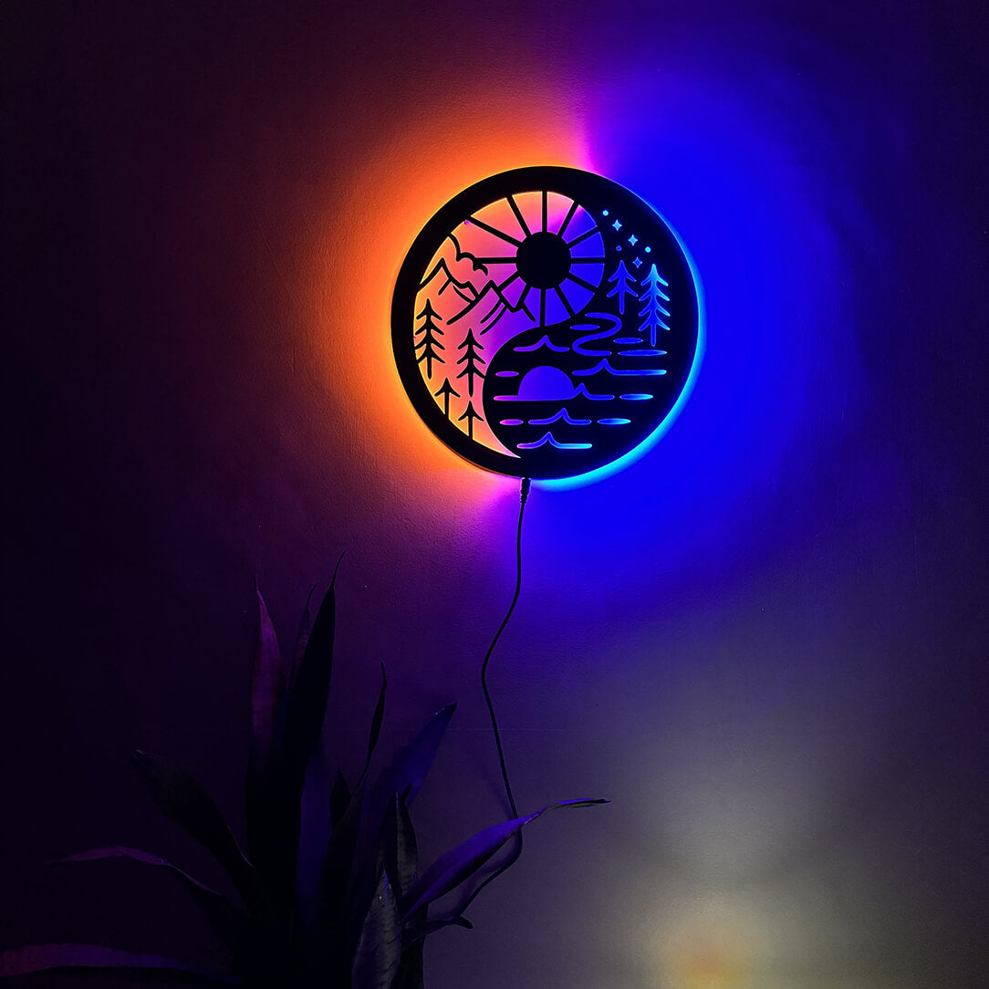 Wooden Neon Feng Shui Wall Décor Light | Home Decor for Living Room & Office