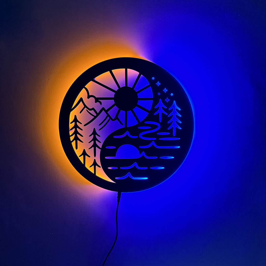 Wooden Neon Feng Shui Wall Décor Light | Home Decor for Living Room & Office