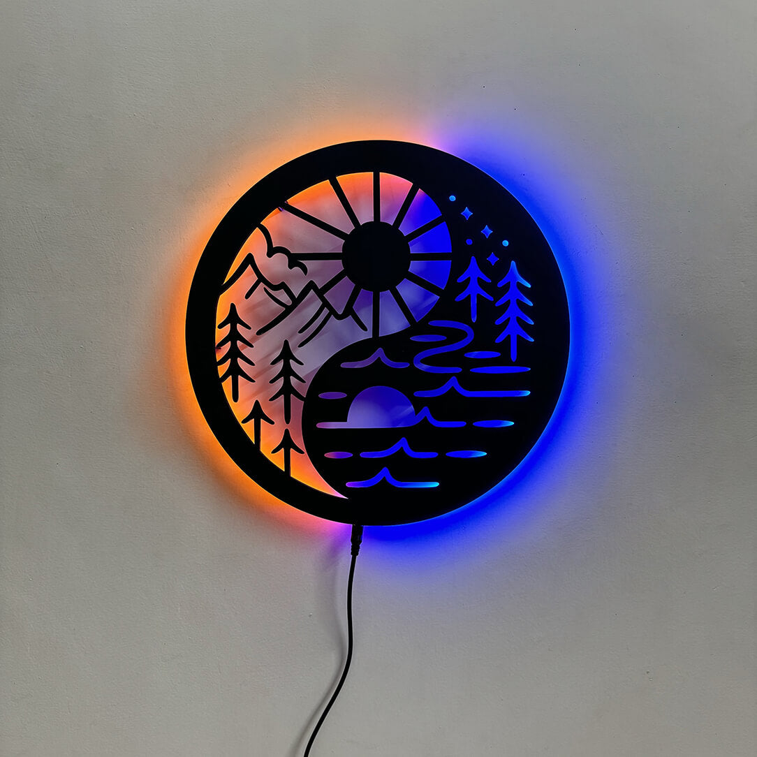 Wooden Neon Feng Shui Wall Décor Light | Home Decor for Living Room & Office