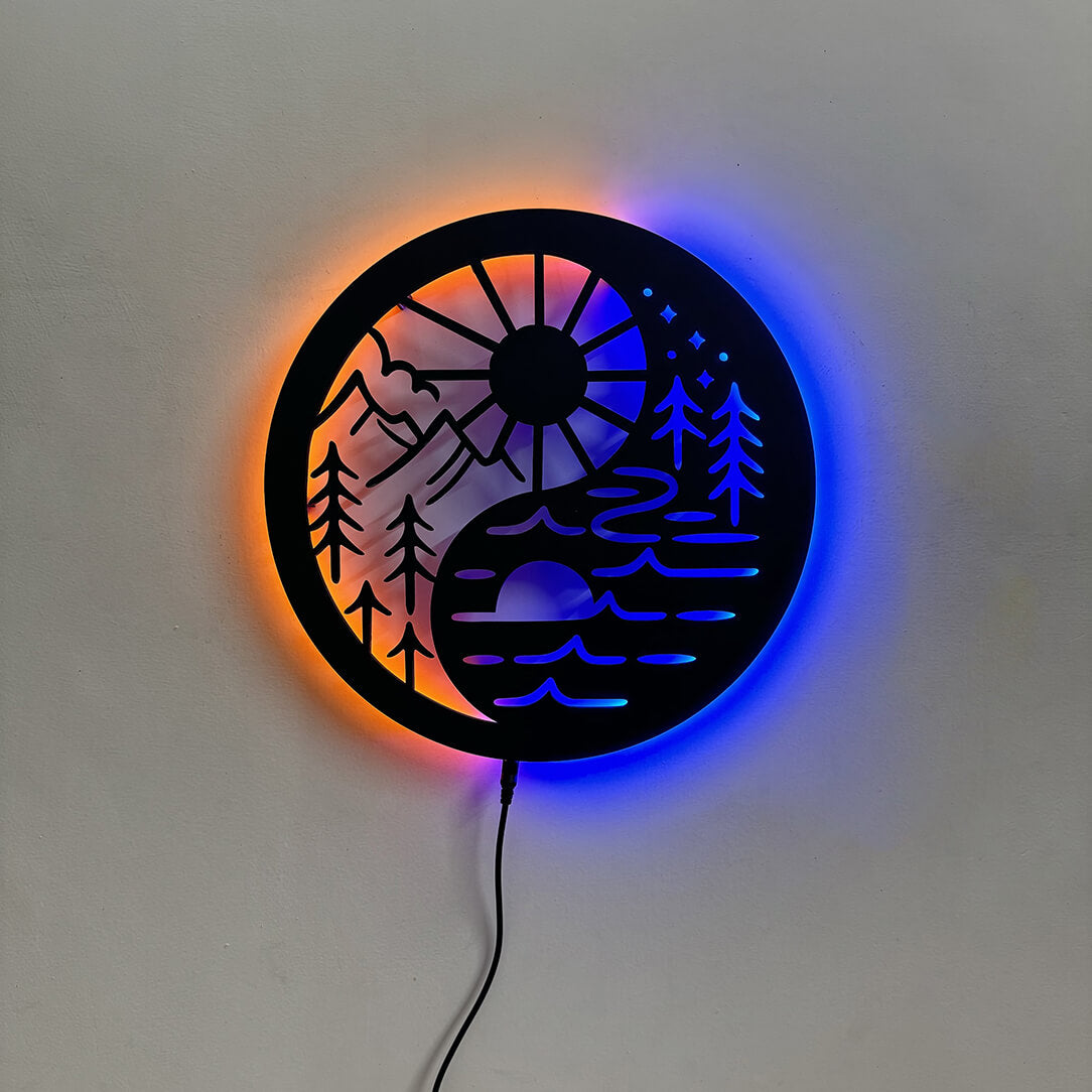 Wooden Neon Feng Shui Wall Décor Light | Home Decor for Living Room & Office