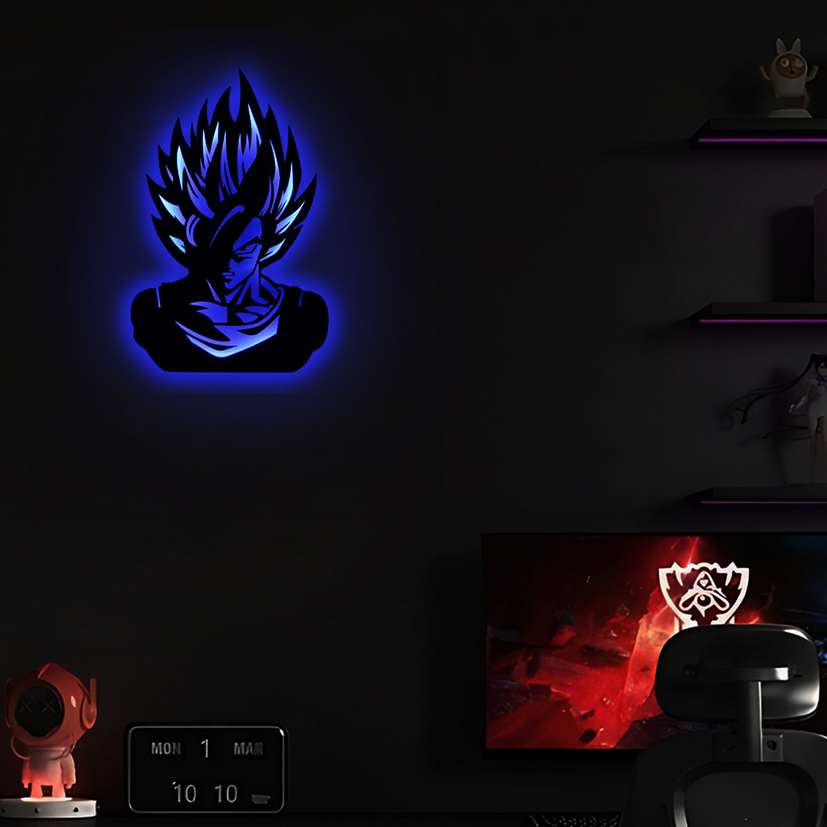 Goku Led Wall décor light, Home Decor L.E.D Logo for Kids, Fits Bedroom, LED Wall Art Gift Goku, Comic Lovers Kids Room Gift